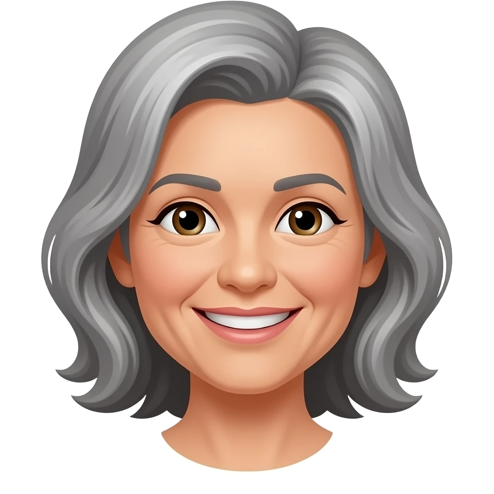 Wavy Grey haired middle aged with smile emoji