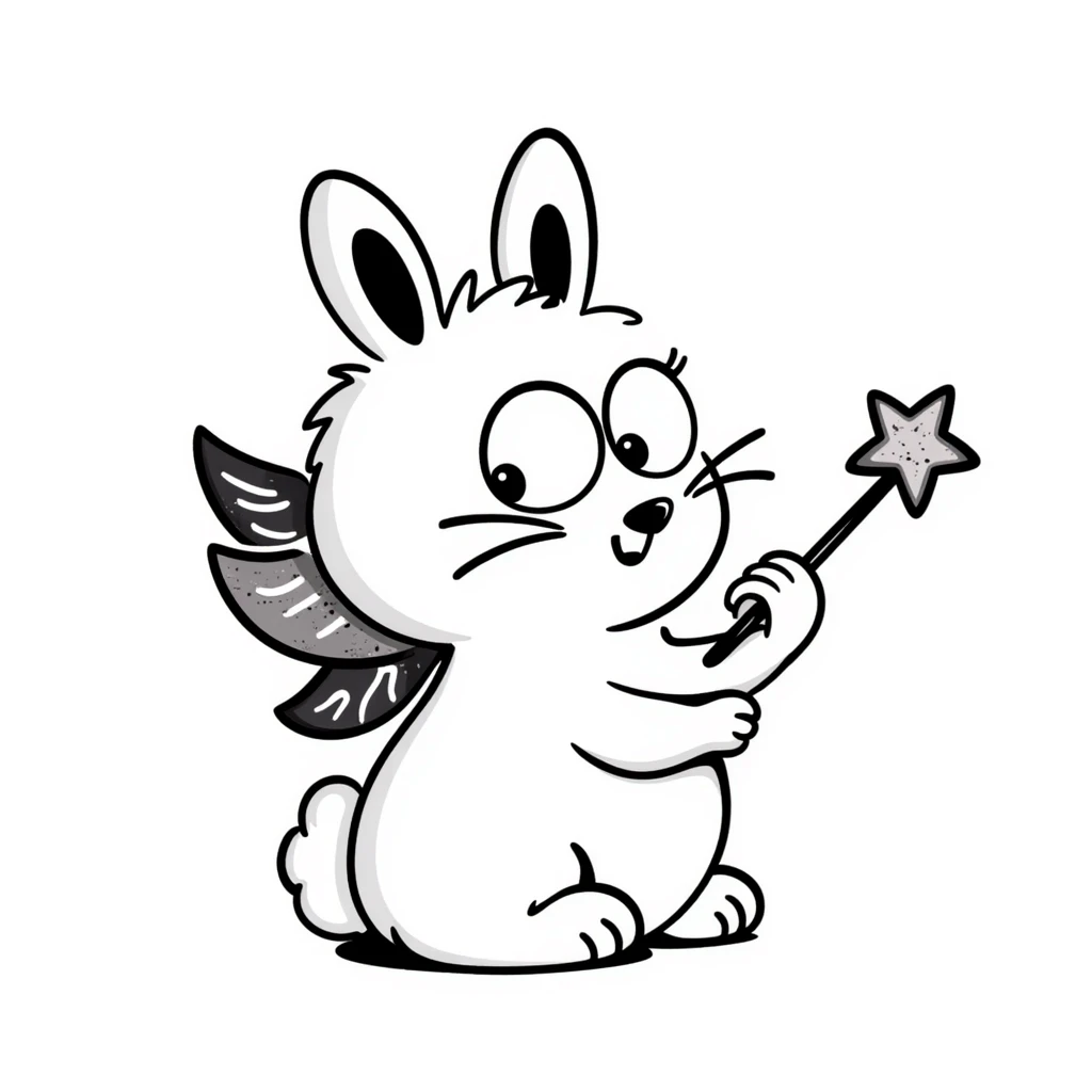 Fluffy rabbit with colorful fairy wings and a magic wand emoji