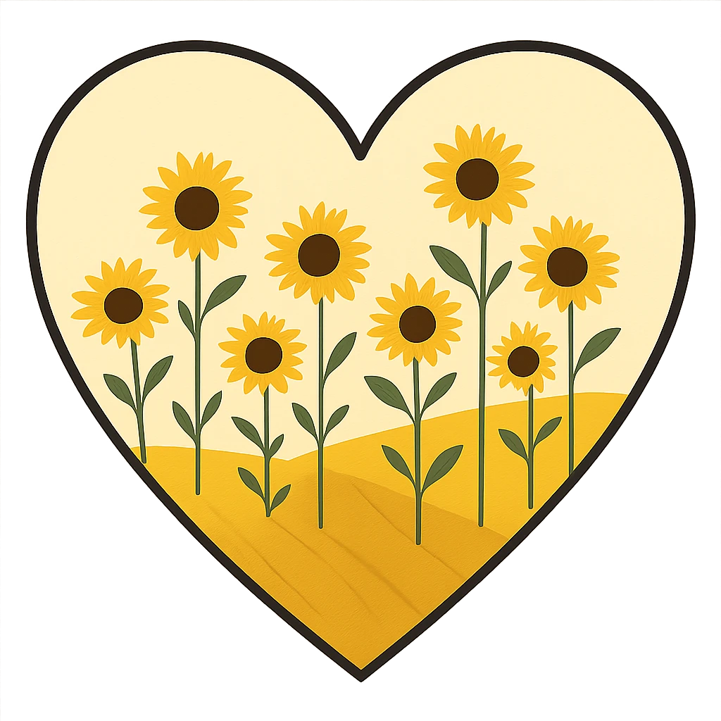 heart with a golden sunflower hill, clean digital illustration emoji