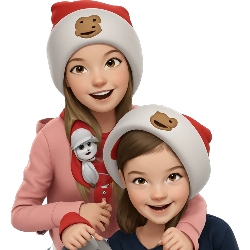 two girls smiling with hats emoji