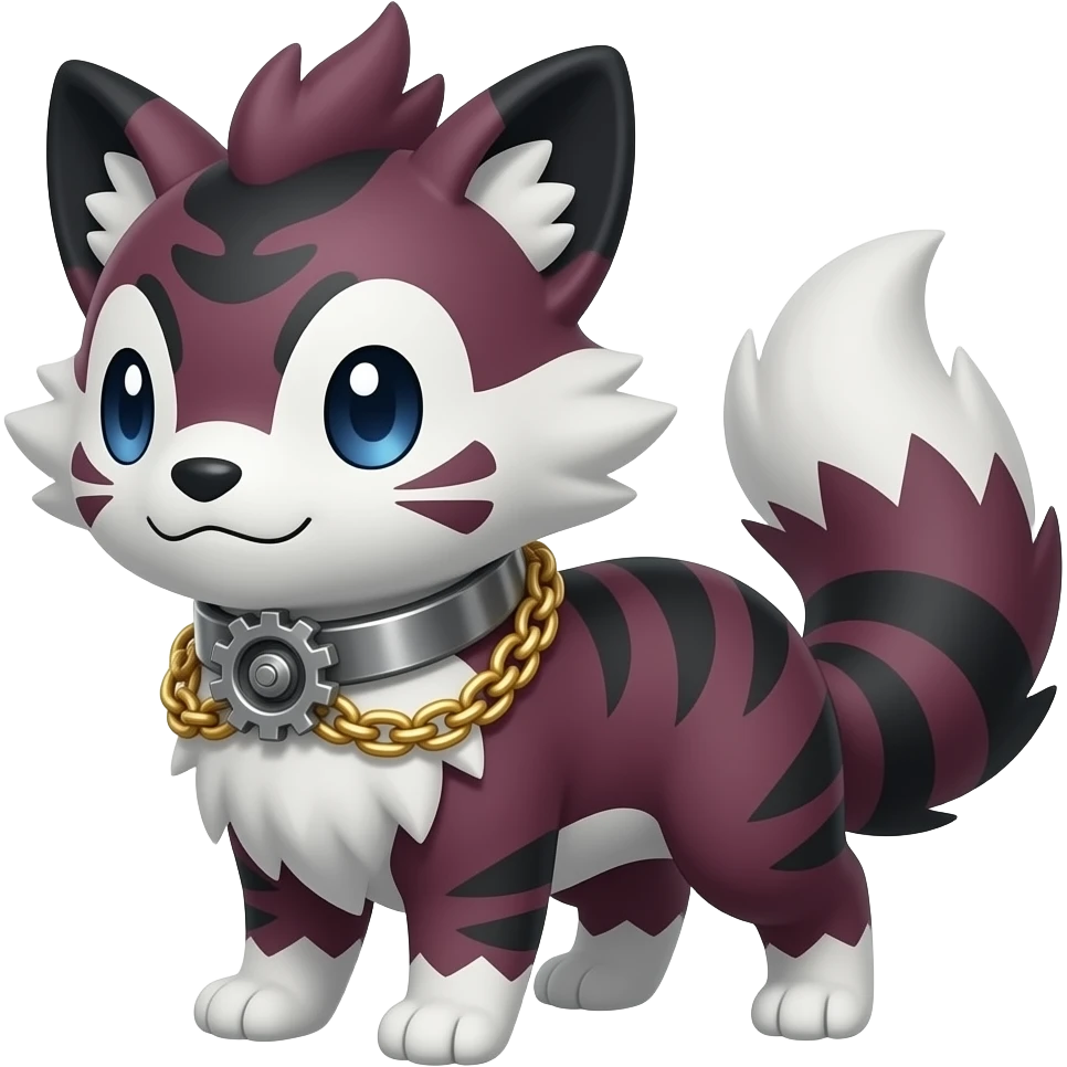 Epic complex divine glorious futuristic detailed dark dusky gloomy deep gothic sanguine-blood-maroon-black-white, realistic Fakémon-Sprigatito-Floragato-Meowscarada-Trico-Sergal-Serval-Vernid-creature (full body) with metal gears and metal collar with gold chains emoji