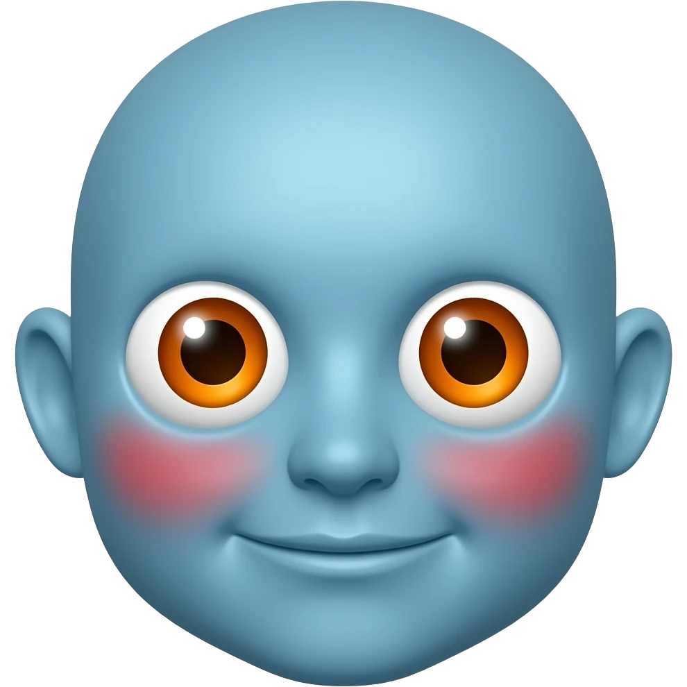 높은색상출력.   파란 얼굴의 붉은색 홍조 큰 눈 오렌지색 동공 이모티콘 emoji