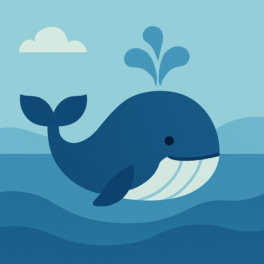 Flat design style whale in the water emoji