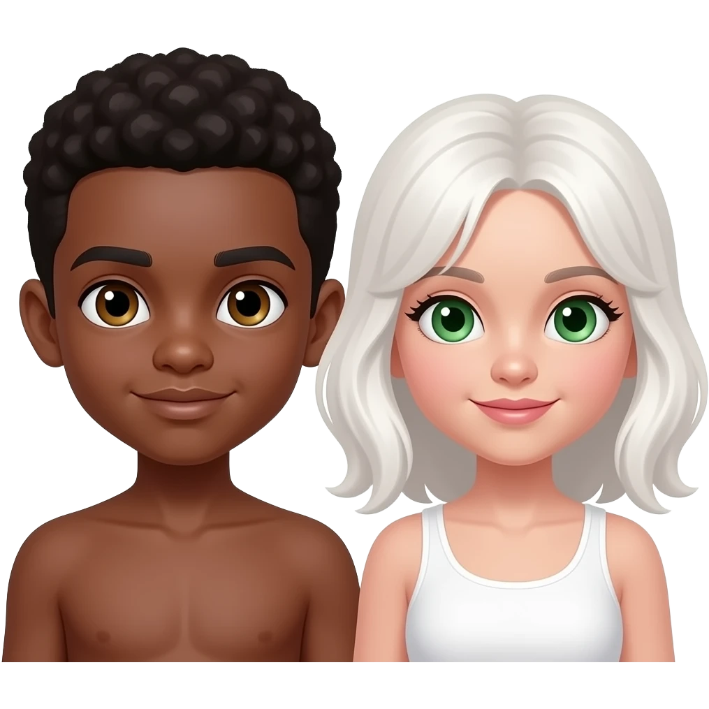 Pareja niño moreno y niña ojos verdes  blanca bonitos abrasados emoji