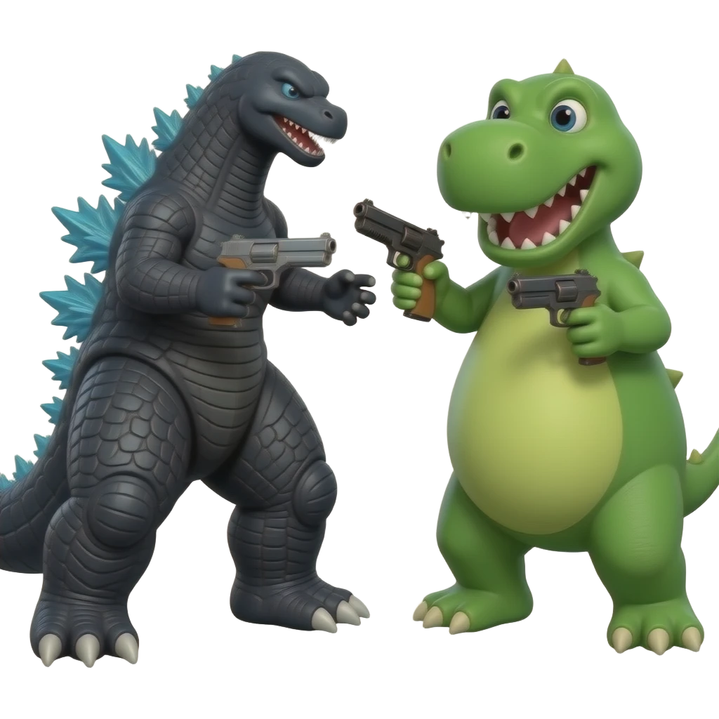 Godzilla and barney gun fight emoji