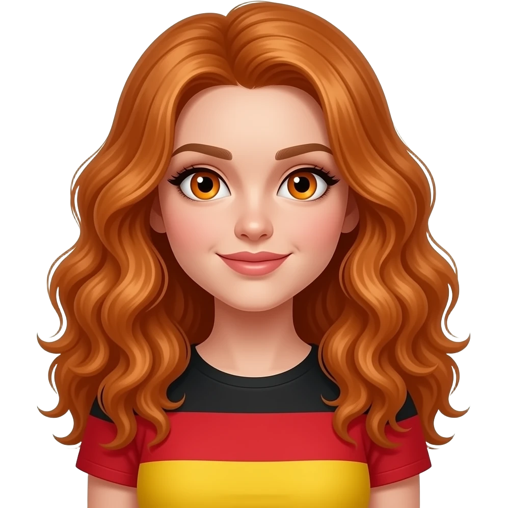 sexy girl with long curvy ginger hair and ginger eyes wearing german flag emoji