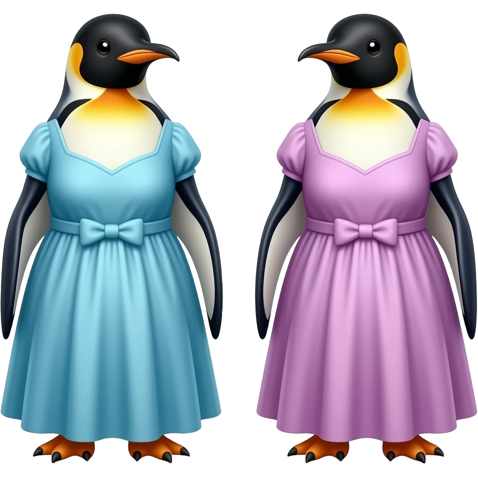 Penguins wearing long dresses emoji