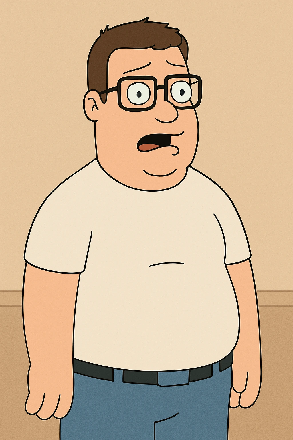 cartoon style male character, short dark brown hair, stocky build, glasses, greeny blue eyes emoji