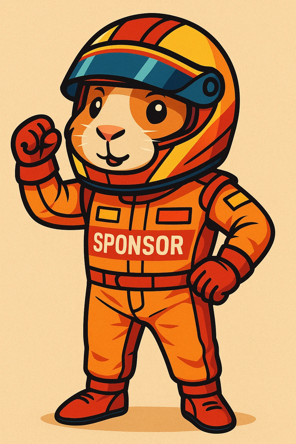 full-body guinea pig wearing a Formula 1 racing suit and helmet, detailed cartoon style emoji