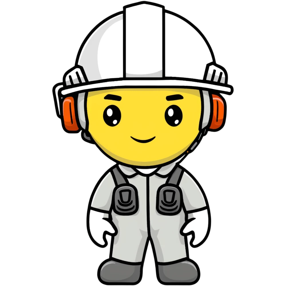 Male oil rig worker in uniform and helmet with safety gear, minimalist design with soft gradients in sky blue, teal green, white, and light gray emoji