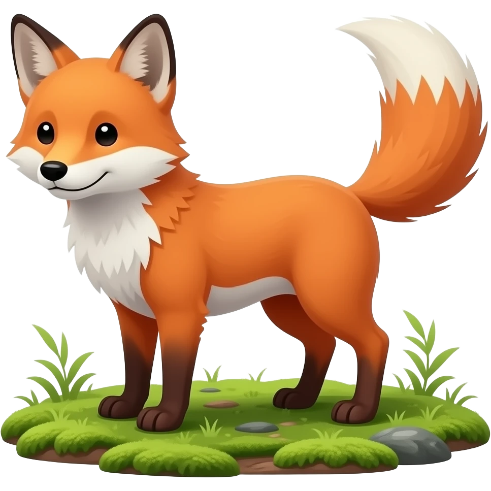 fox with black dots for eyes head at 3/4 with a full body emoji