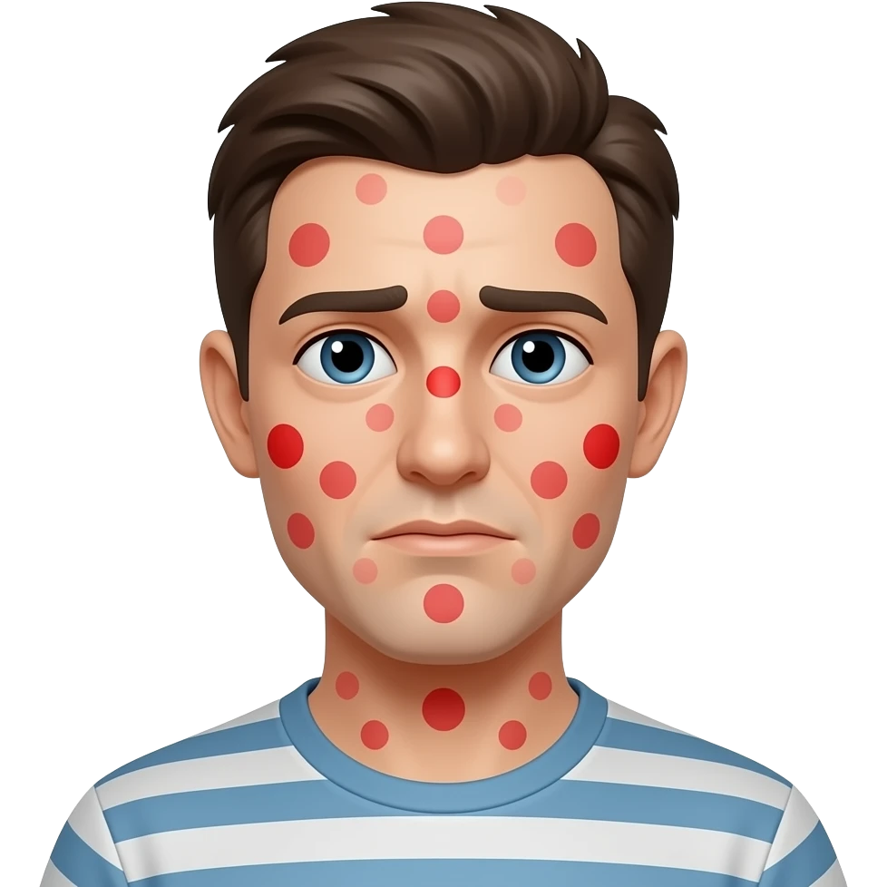 IOS style sick emoji having red dots in his skin emoji