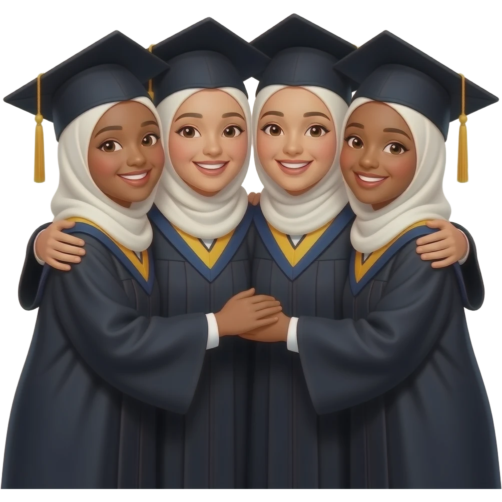 4 graduates white skinned girls besties hugging in hijab emoji