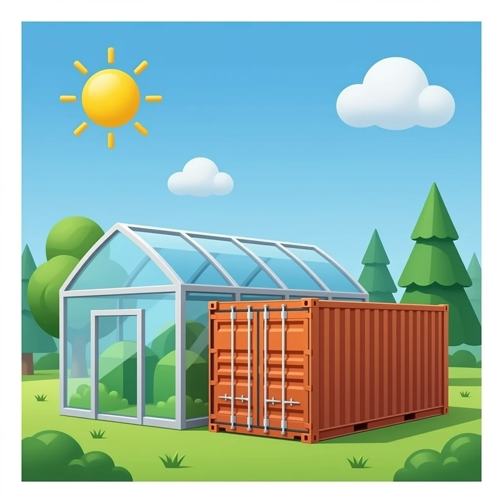 Greenhouse Shipping Container next to a shipping container emoji
