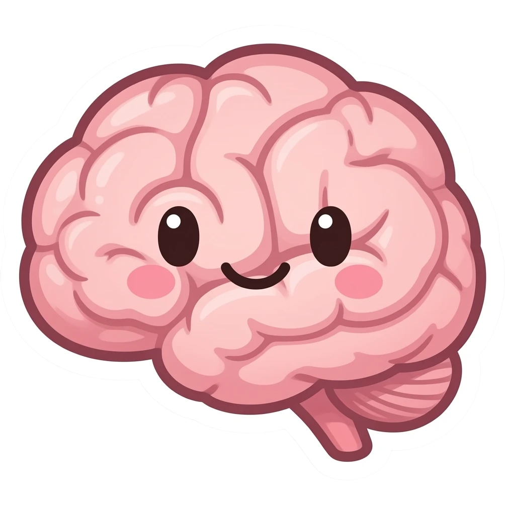 Мозг - Нарисованный милый Стикер-дизайн, пастельные цвета, округлые формы, без глаз и ртов emoji