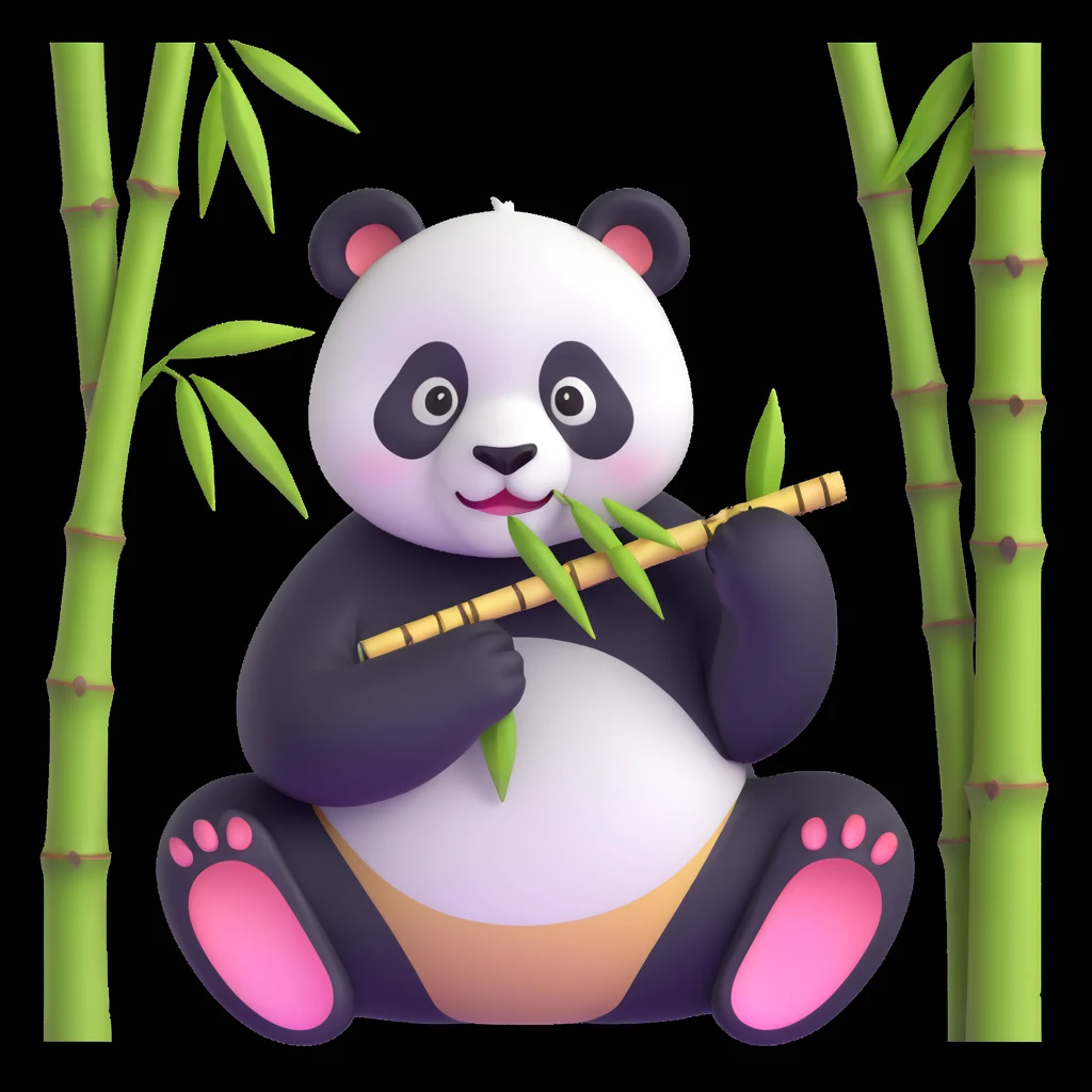 panda eating bamboo in forrest background, close up pose emoji
