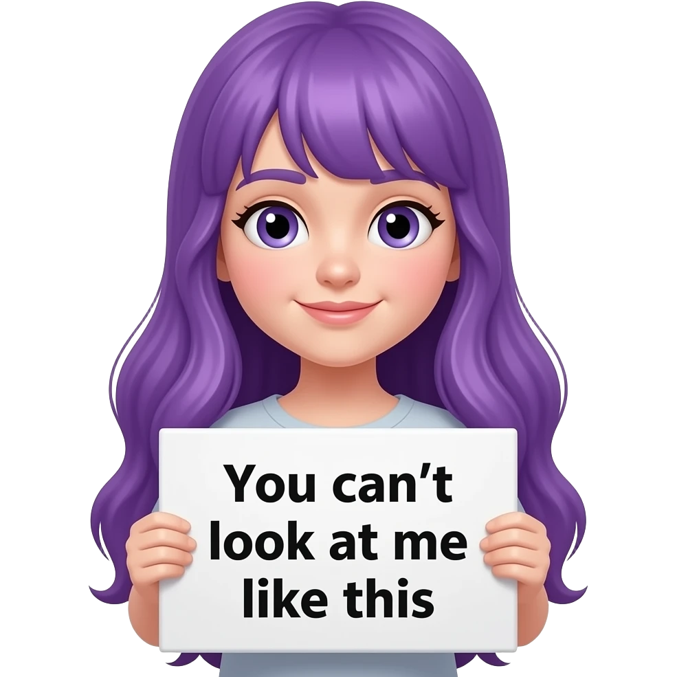 girl with long purple hair with a You can't look at me like this sign emoji