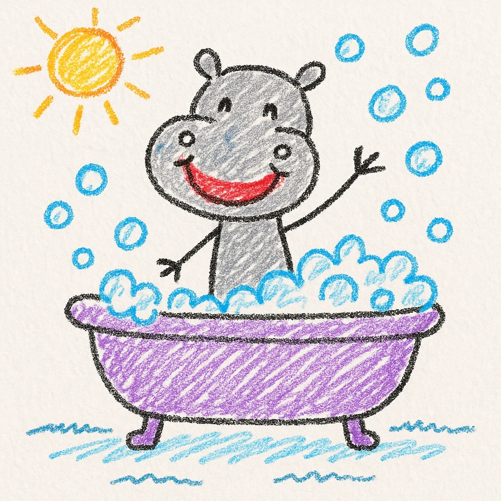happy hippo with bubbles in bathtub emoji