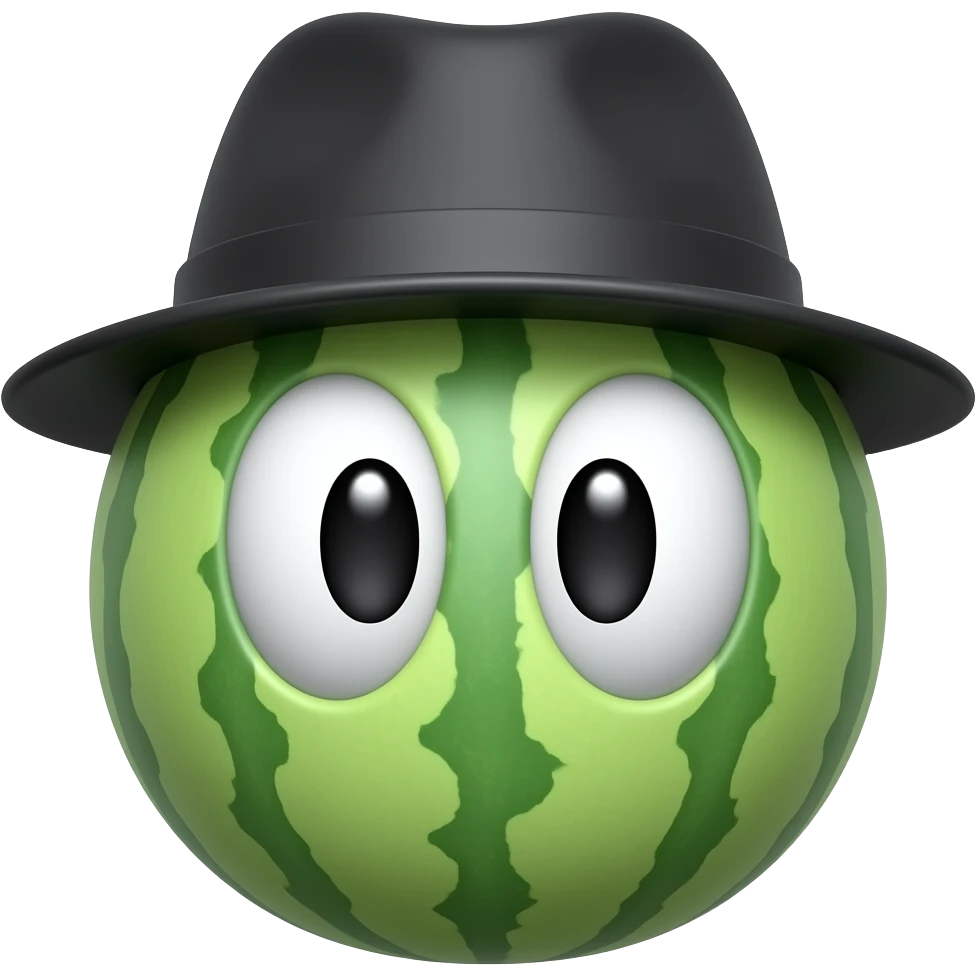 black hat shadow with white void eyes melon 3d emoji emoji