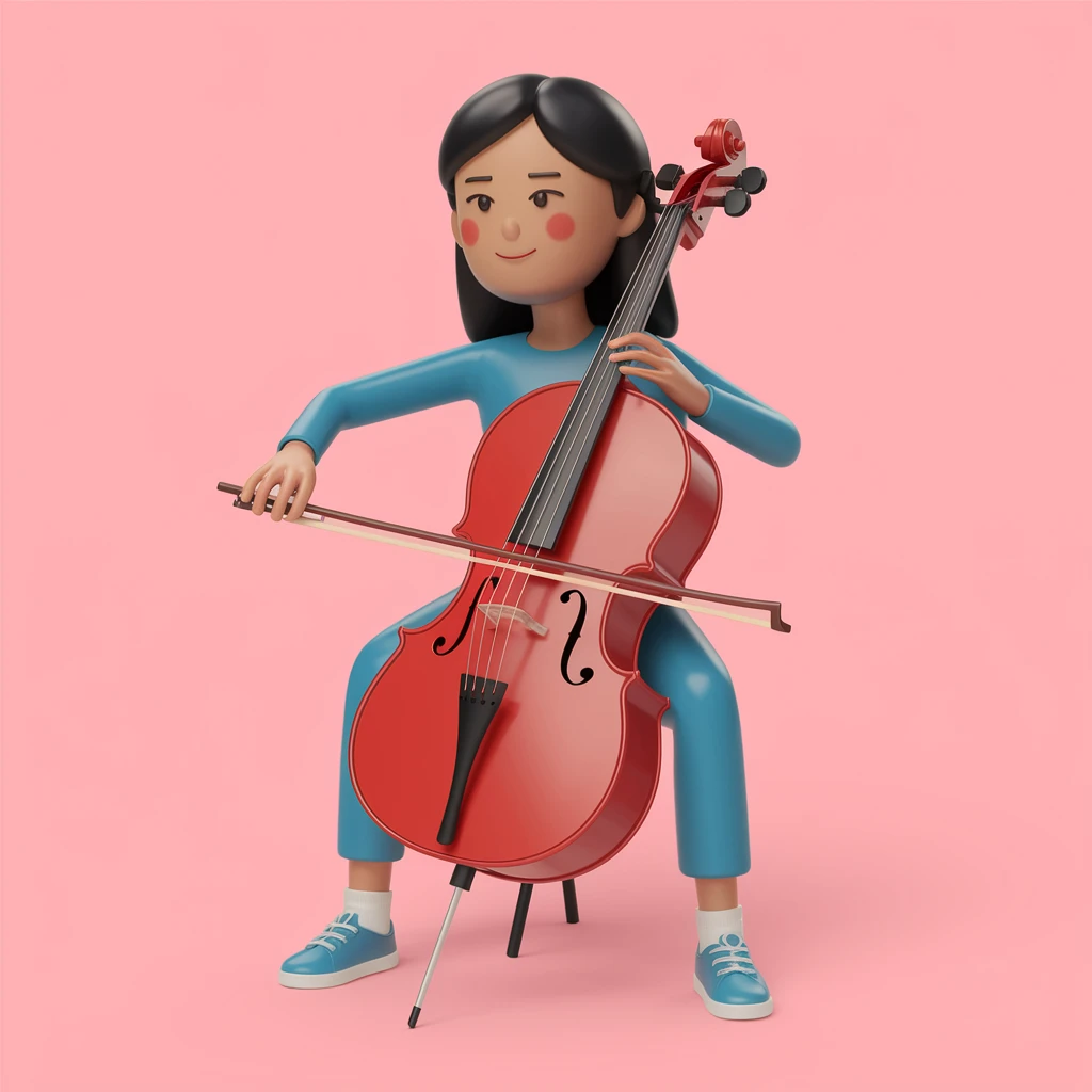 digital 2d art of girl playing cello emoji