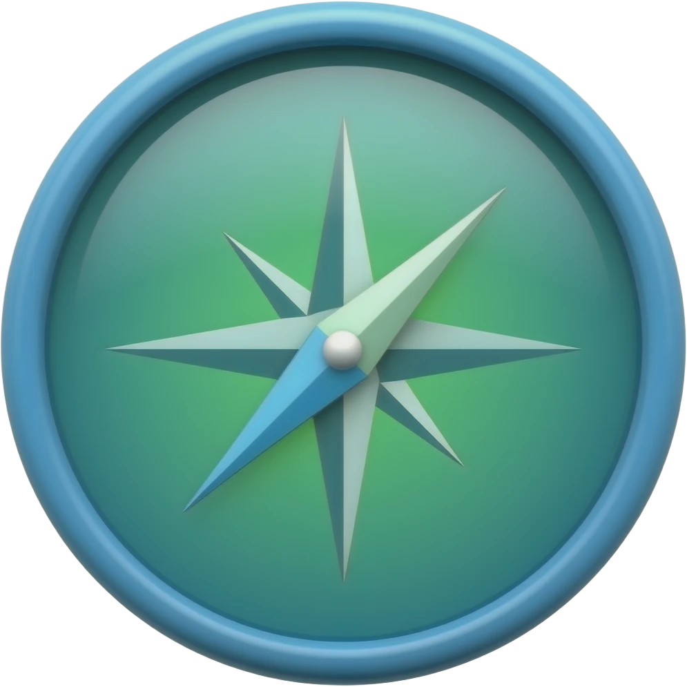 diseñame una blujula  de manera que muestre que no hay dirrecion y que se vea en 4d con fondo trasparente con tonos verdes emoji