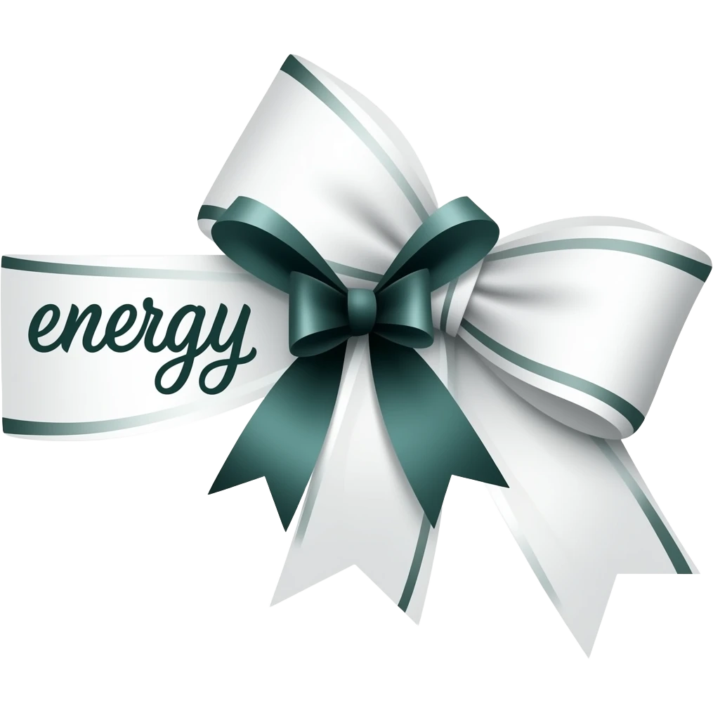 use this bow in white with dark green and add the words energy in calligraphy on the left emoji