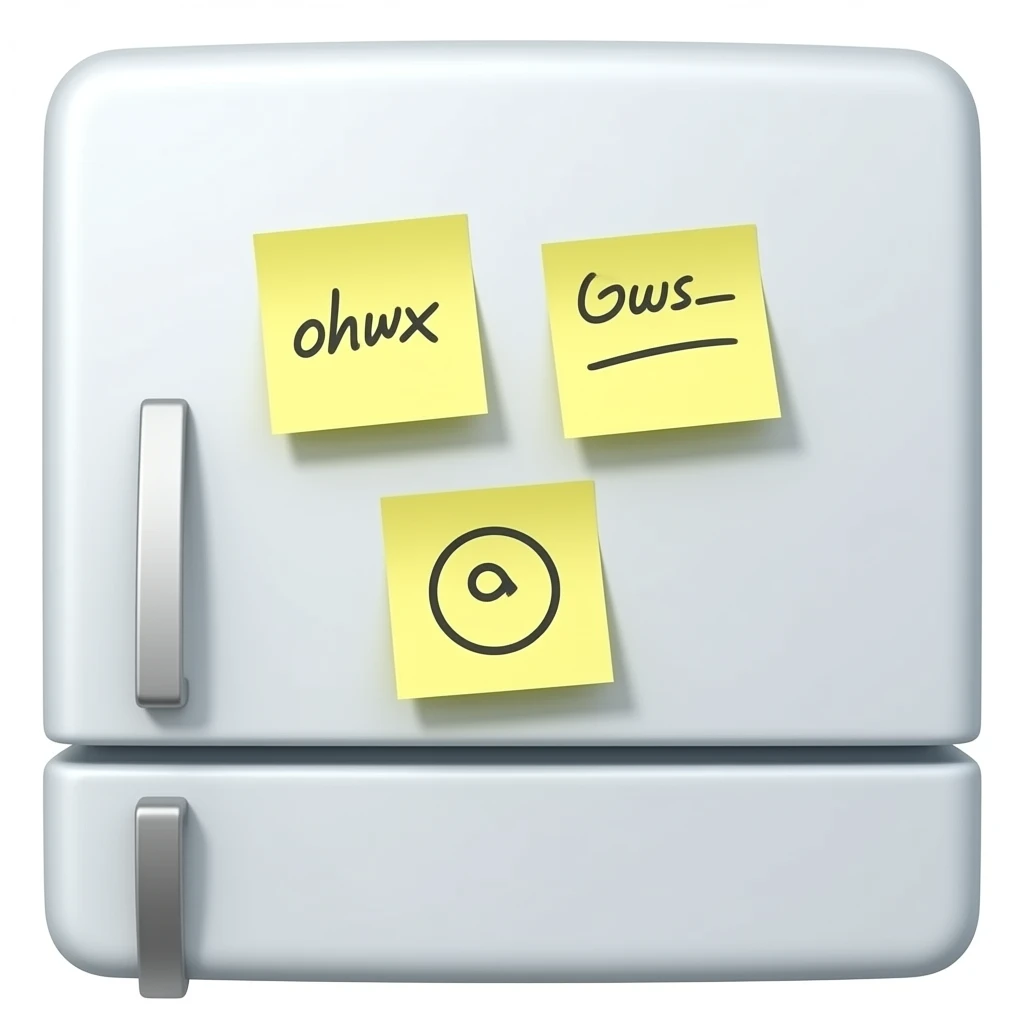 3 sticky notes with some notes on them sticked on a white fridge door emoji