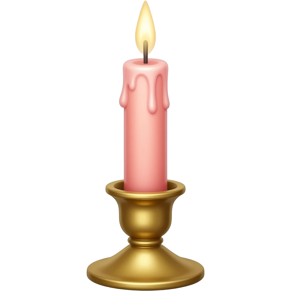 glossy soft smooth Thin tall neat petite cute slim dainty narrow Pastel Reddish-pinkish vintage candle in a tiny narrow gold candleholder emoji