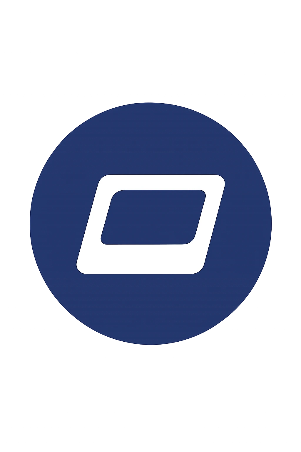 Reimagine the Windows Run icon in a flat, modern style consistent with previous blue circular icons. Use a blue circular background with a simplified white Run symbol (a slanted rectangle with a rounded rectangle inside) centered. The design should have clean, simple lines, be clear and recognizable, and match the style and color palette of other blue circular icons. The background outside the circle is fully transparent. emoji