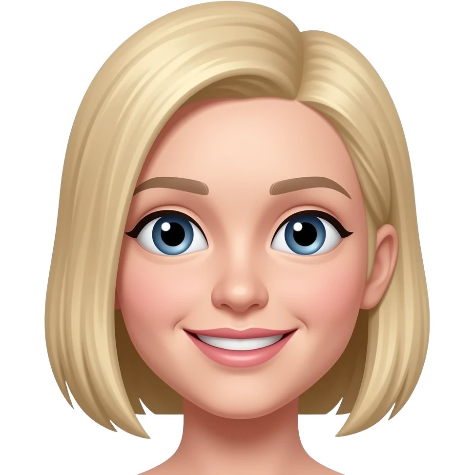 Just like this but hair Part is on right side.  Hair straighter and lighter in color.  Skin is also more pale/pinkish.  bigger eyes, thin lips, toothy smile. emoji