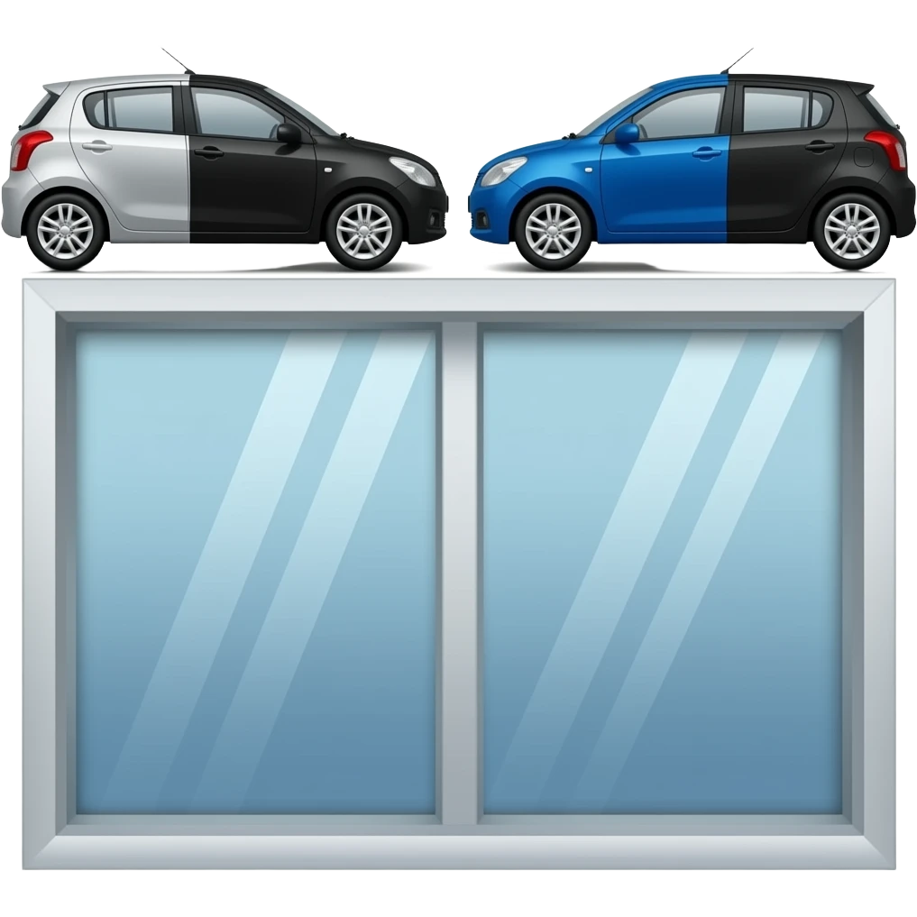 silver&top black  maruti suzuki victoris and  blue &top black maruti suzuki victoris . make both of them  above windows height  are black color (half top black). make sure cars are facing each other. emoji