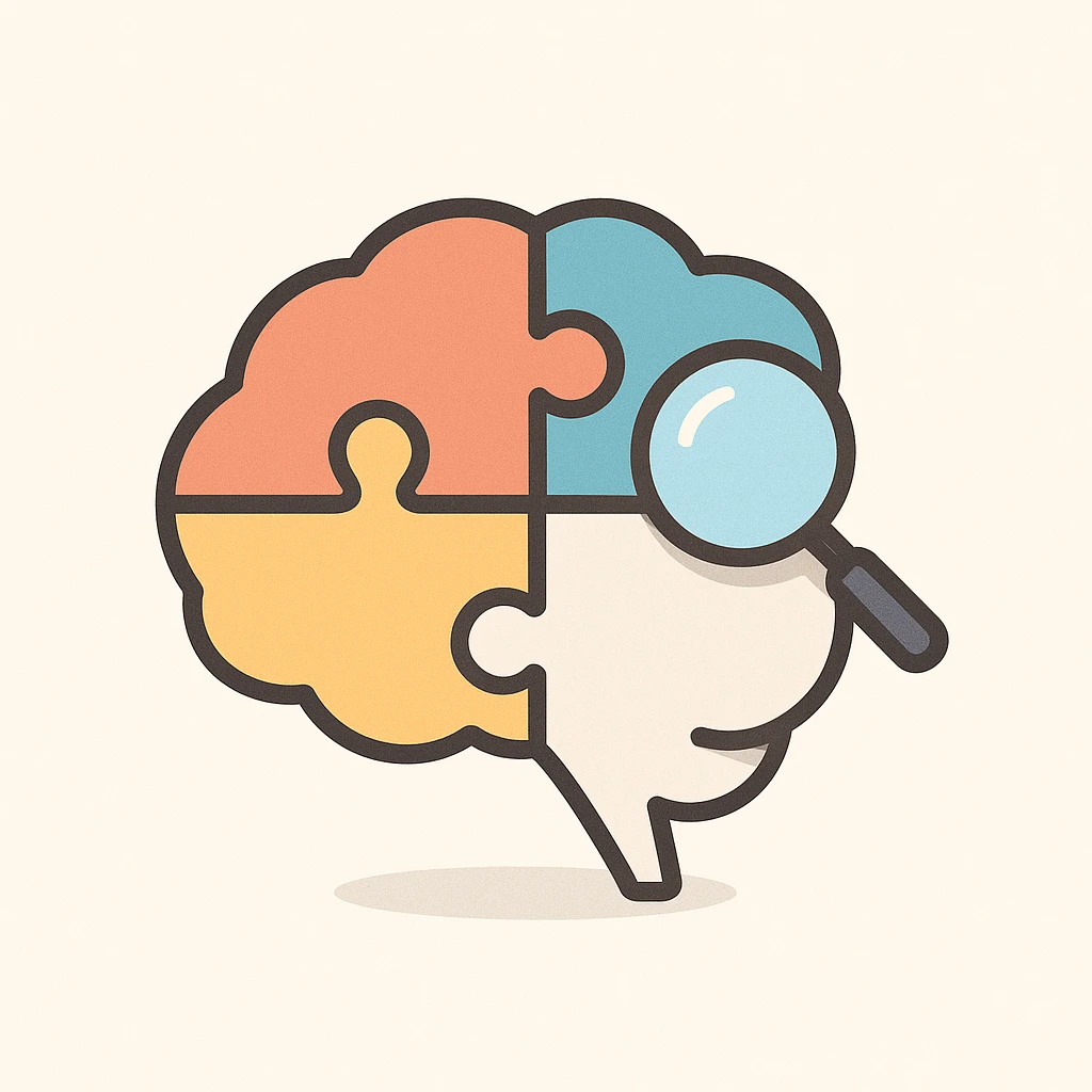 brain with a puzzle, one piece highlighted, symbolizing search for solutions and self-discovery, 2D isometric style, simple shape, clear shadows and highlights emoji
