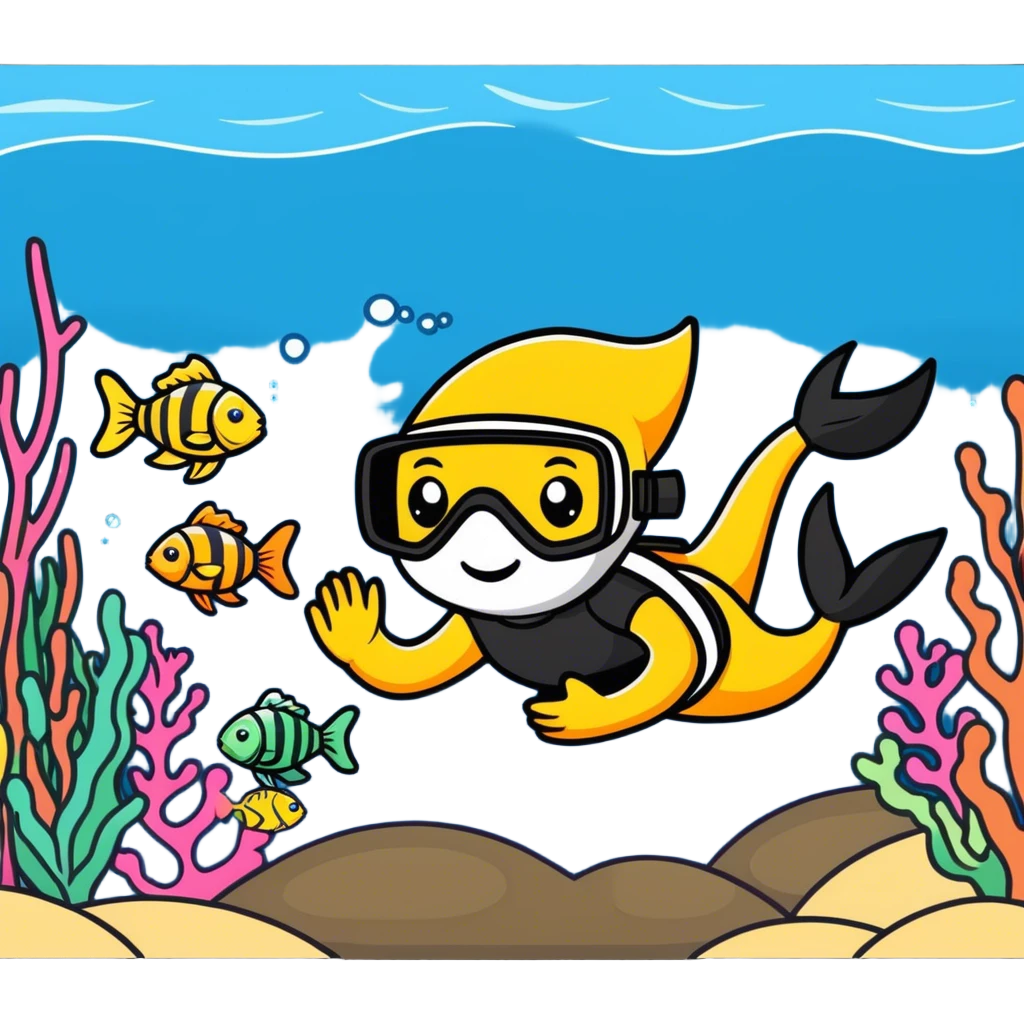 happy person snorkeling with colorful fish emoji