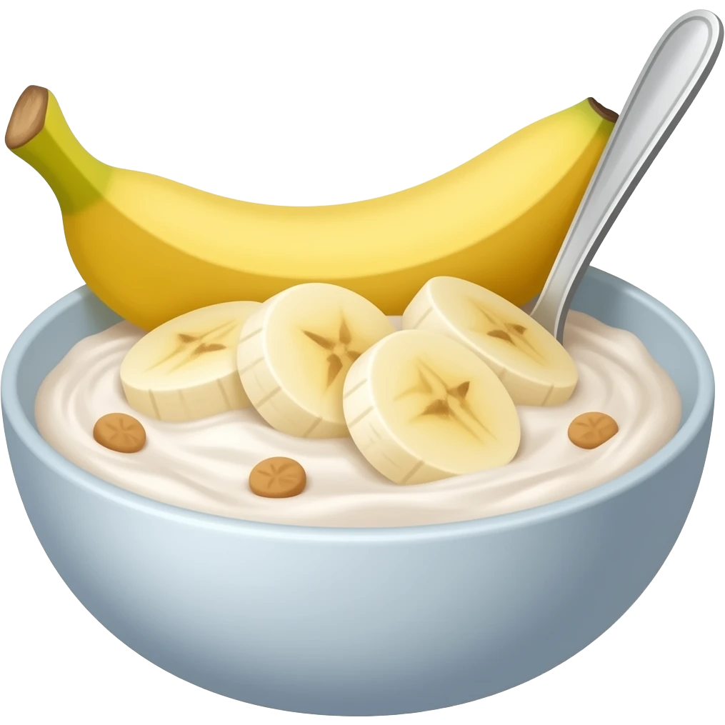 overnight oats in a bowl, with banana on the top with a spoon (looks delicious) emoji
