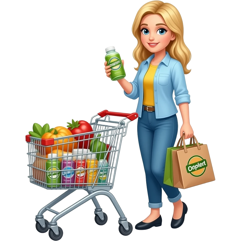 mulher loira no supermercado fazendo compras emoji