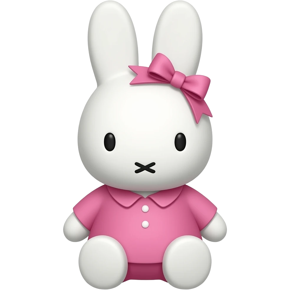 Create stuffed Miffy character plushie with a pink ribbon and pink clothes emoji