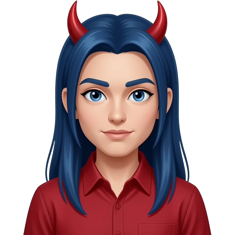 a long blue hairs  devil with shirt emoji