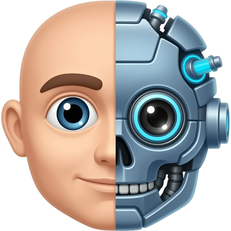 Un cerebro mitad humano mitad robot emoji
