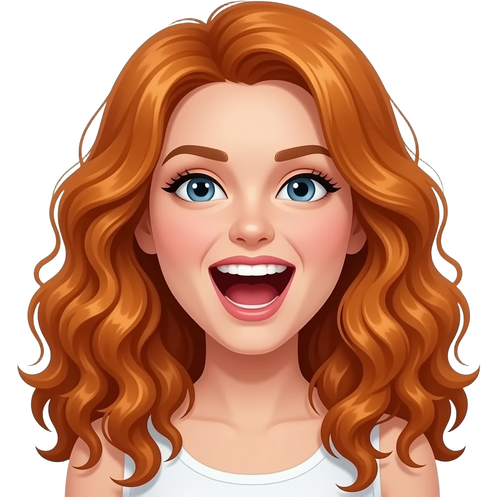 sexy girl with long curly ginger hair and ginger is screaming emoji