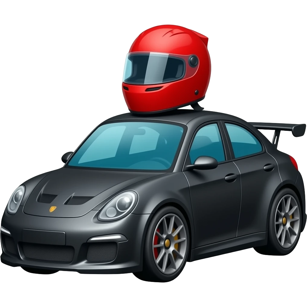 A race car with a helmet as the roof emoji