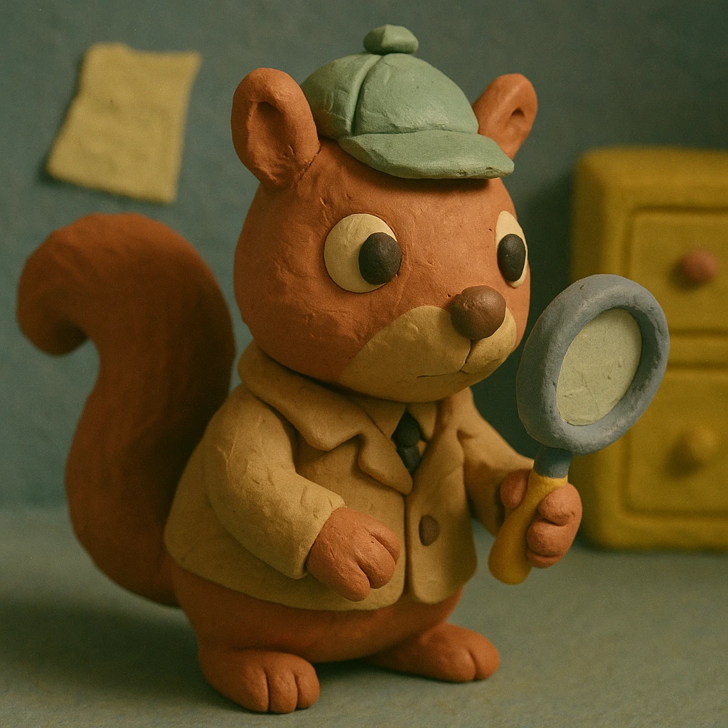 squirrel detective with magnifying glass and detective hat emoji