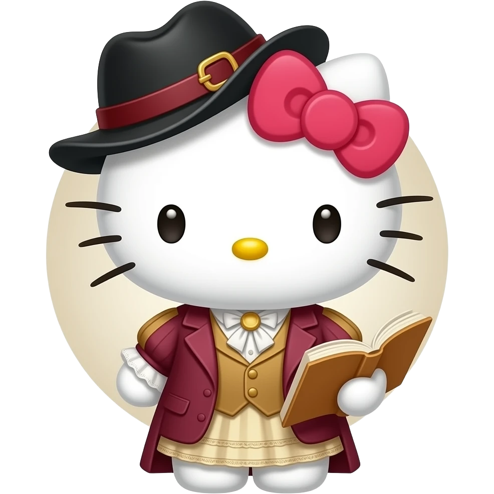 hello kitty representada como una poetisa vestida de los años 1900 emoji
