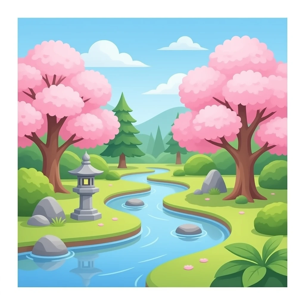 Aesthetic Japanese zen garden Sakura pink beautiful pretty shiny pastel delicate scenery emoji