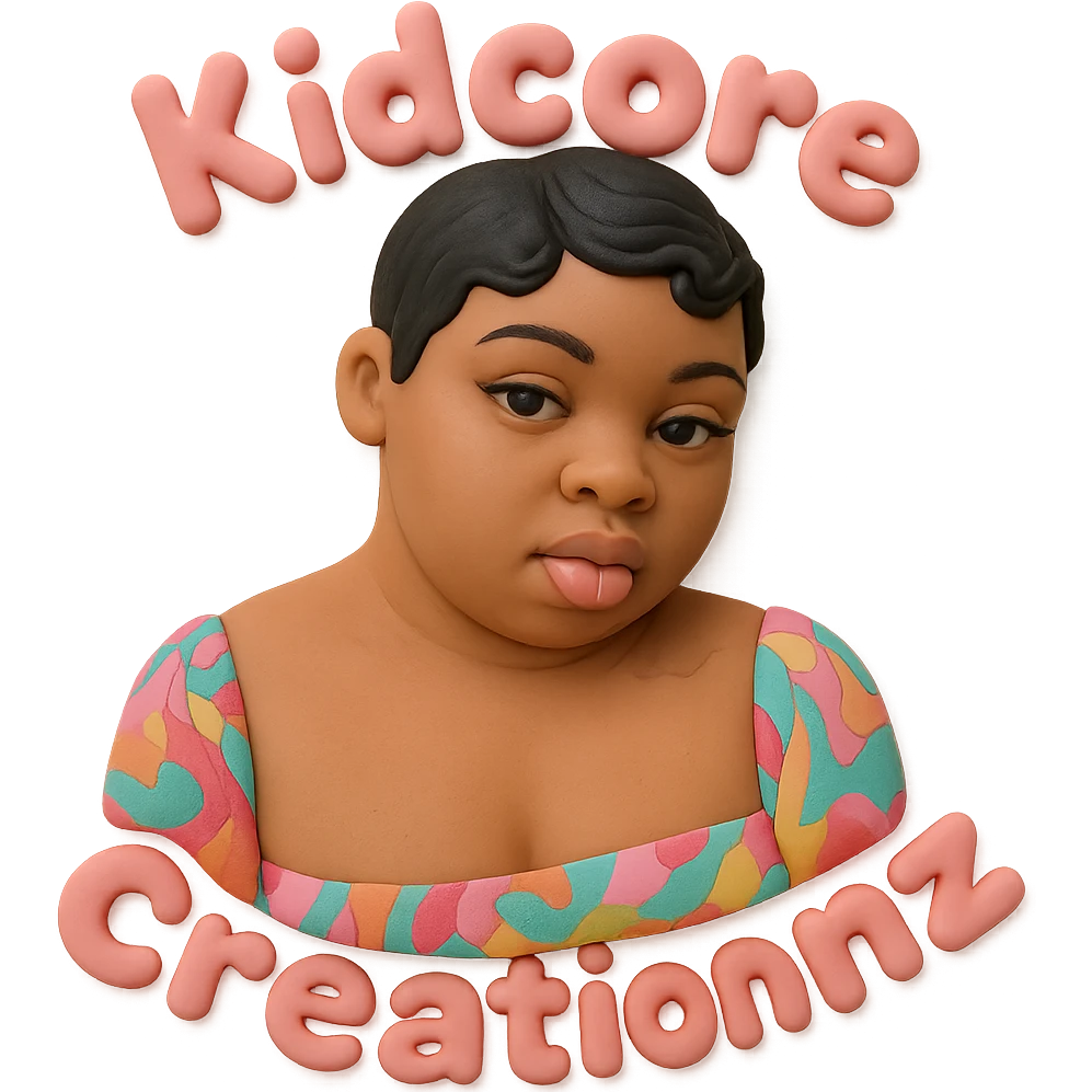 Add the word Kidcore Creationz in Pink emoji