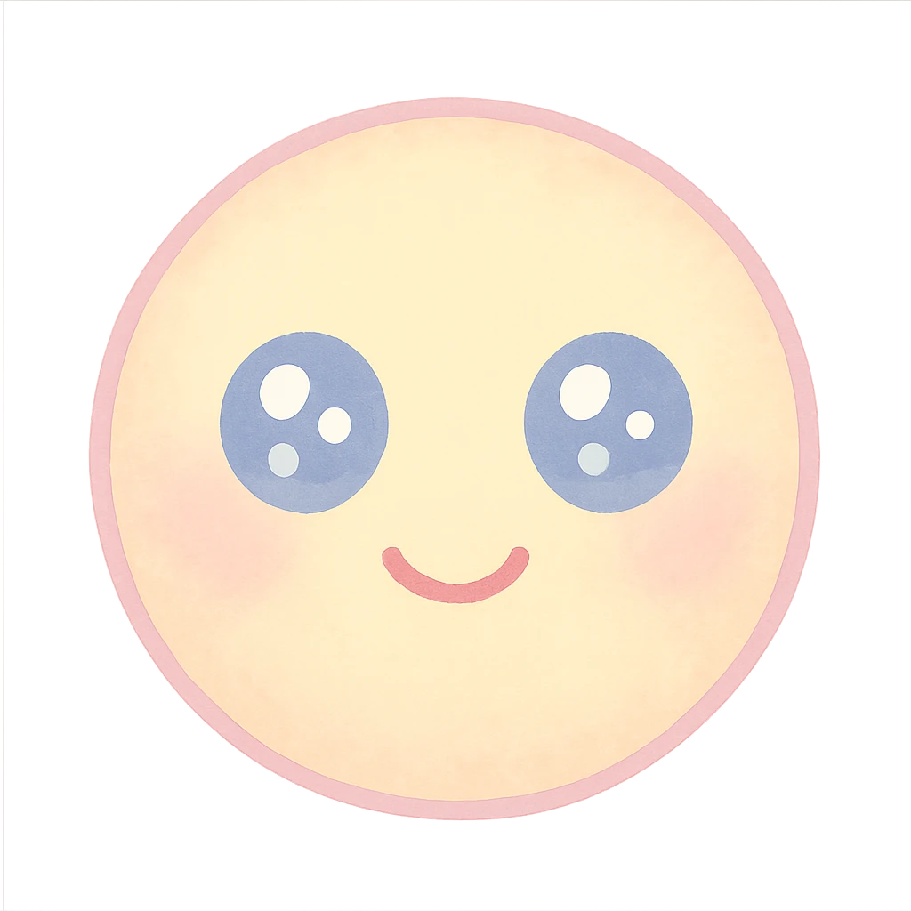 cute emoji, round face, big sparkling eyes, small smile, pastel colors, no background emoji