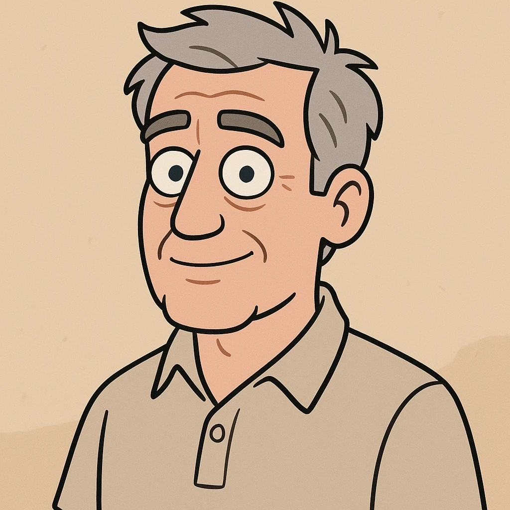 cartoon portrait of a middle-aged man with gray hair and blue eyes, wearing a collared shirt emoji