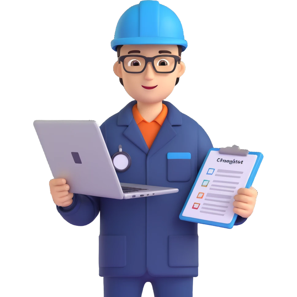QA engineer with checklist and laptop confident pose emoji