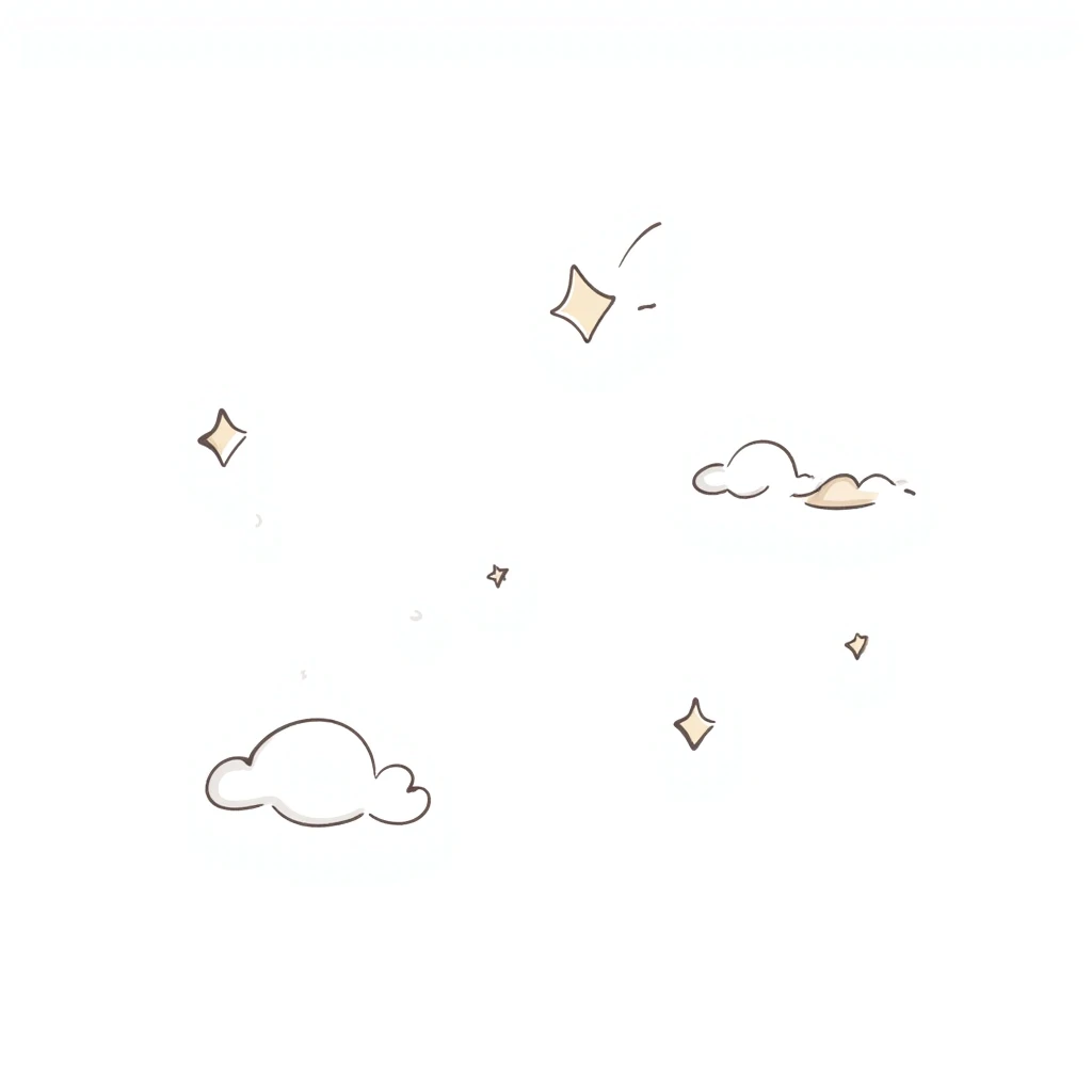 whimsical hand-drawn clouds, stars, and waves in pastel colors, minimal children's book style, pencil or ink sketch emoji