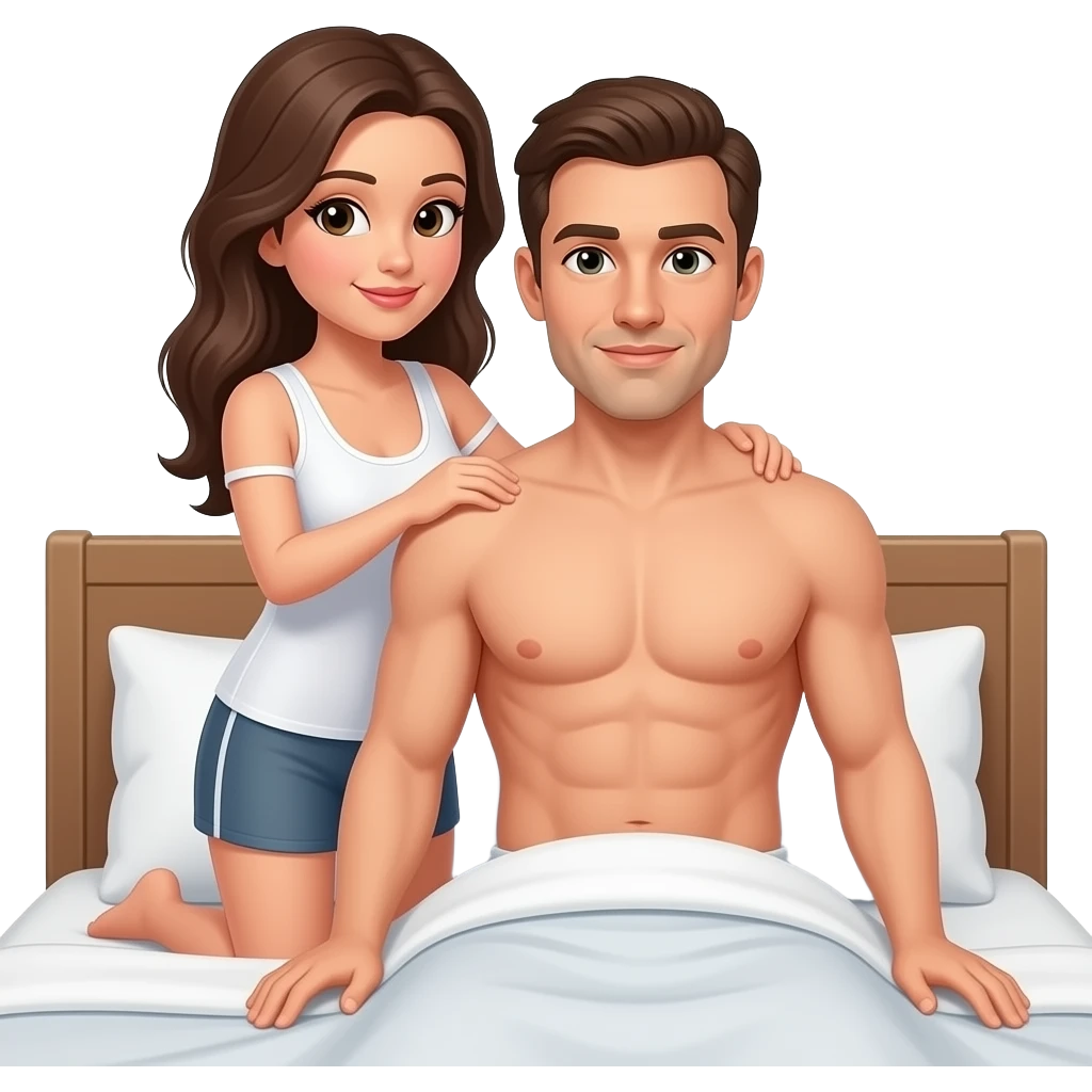 A woman massages full body of a man In bedroom emoji