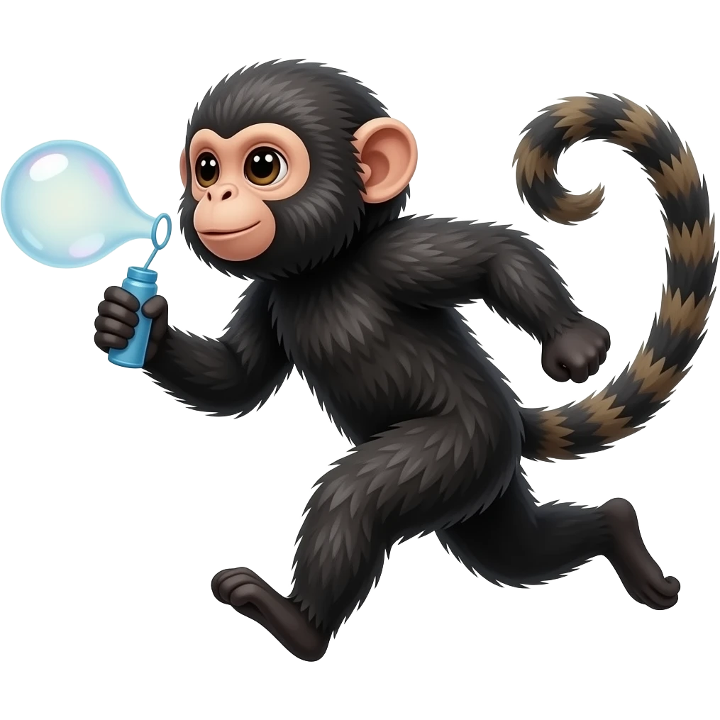 ouistiti  noir qui fait des bulles en courant emoji